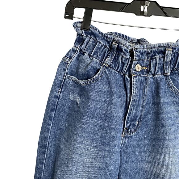 Kancan Crop Denim Jeans XS 0 24 High Rise Paper Bag Elastic Waist Distressed - Picture 8 of 9